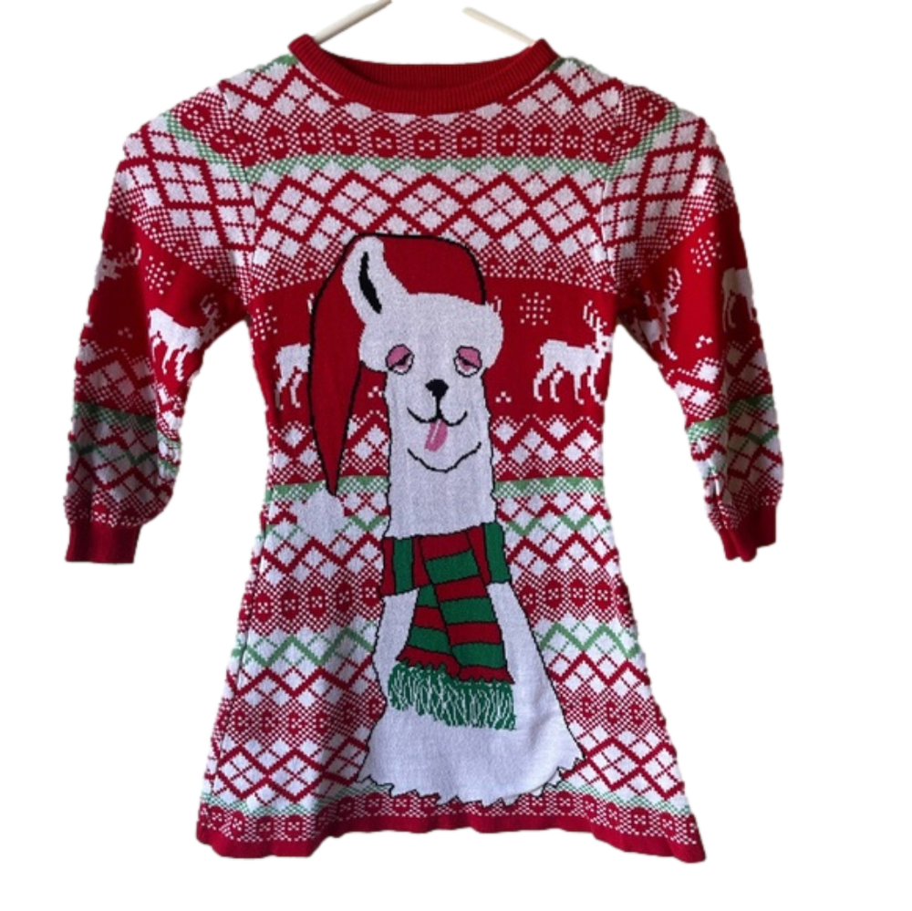 Llama Christmas Girls Sweater Dress Size M (5)